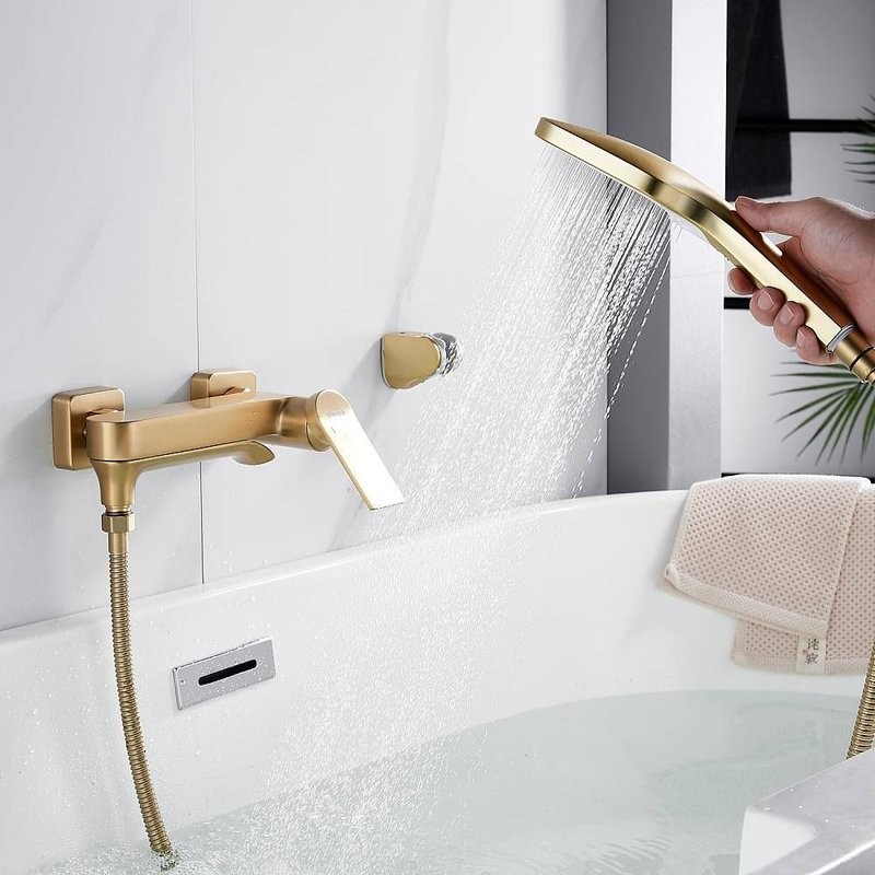 Смеситель для ванны с изливом и душевой лейкой Shevanik S4102G, золотой сатин