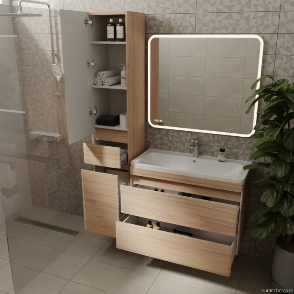 Мебель для ванной комнаты Style Line Атлантика 90 Люкс Plus, подвесная, ясень перламутр