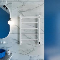 Полотенцесушитель электрический Grota App 530х800 RAL9016 EL 80x55 см, подключение справа, слева, скрытое подключение справа, матовый белый, лесенка, из стали, с полкой