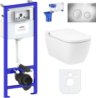 Комплект Lavinia Boho Унитаз подвесной Smart V-Clean 3359101R безободковый, с микролифтом + Инсталляция RelFix 38010010 + Кнопка RelFix 3805002C хром + Дозатор RelFix 38040010