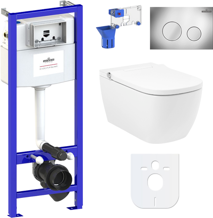 Комплект Lavinia Boho Унитаз подвесной Smart V-Clean 3359101R безободковый, с микролифтом + Инсталляция RelFix 38010010 + Кнопка RelFix 3805002C хром + Дозатор RelFix 38040010