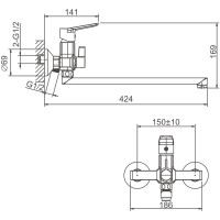 Смеситель с длинным изливом для ванны BELZ B715 B22715 хром Смеситель с длинным изливом для ванны BELZ B715 B22715 хром
