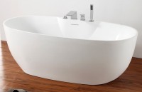 Акриловая ванна Abber AB9323 170x80 см, отдельностоящая, белая, овальная, с каркасом, со сливом-переливом
