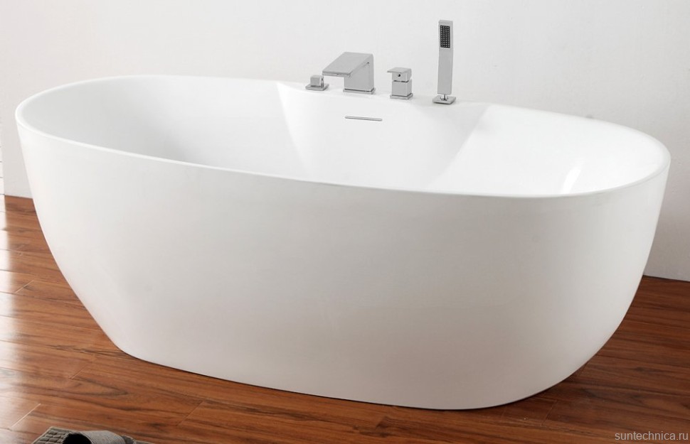 Акриловая ванна Abber AB9323 170x80 см, отдельностоящая, белая, овальная, с каркасом, со сливом-переливом