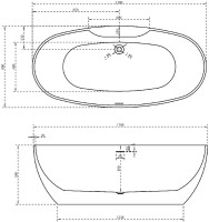 Акриловая ванна Abber AB9323 170x80 см, отдельностоящая, белая, овальная, с каркасом, со сливом-переливом