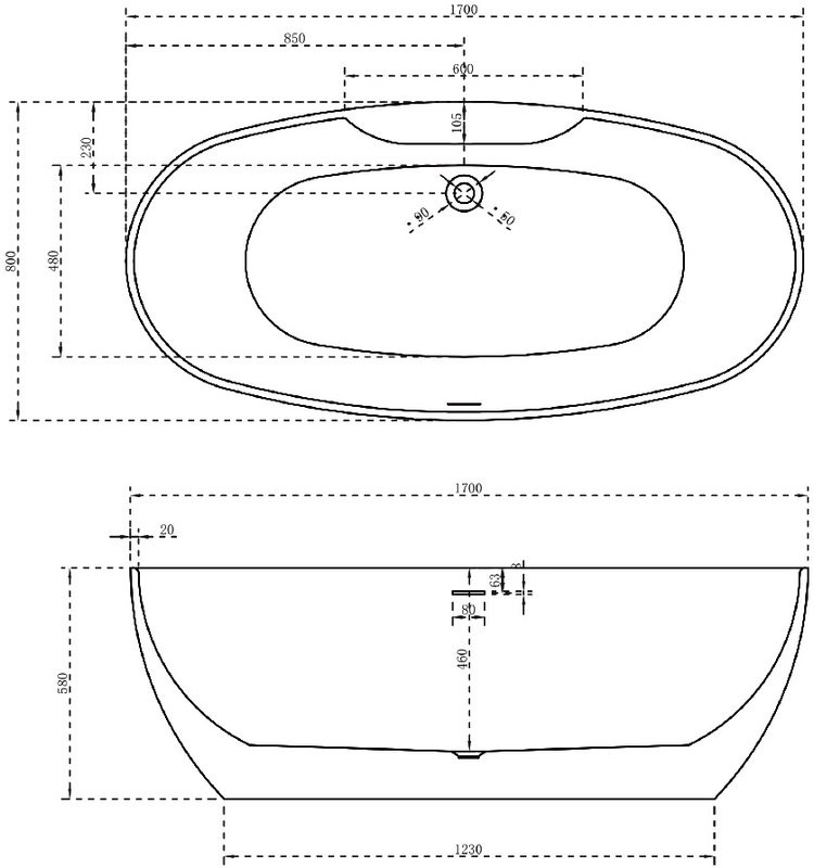 Акриловая ванна Abber AB9323 170x80 см, отдельностоящая, белая, овальная, с каркасом, со сливом-переливом