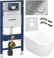 Комплект Умный унитаз Geberit AquaClean Alba безободковый, с биде + Инсталляция Duofix UP 320 111.300.00.5 + Кнопка Sigma 01 115.770.21.5 хром + Звукоизоляция + Крепления 111.815.00.1 к стене