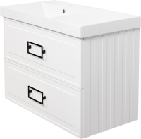 Тумба с раковиной La Fenice Cubo Twin 90 L bianco, ручки черные, раковина Cubo 90 L