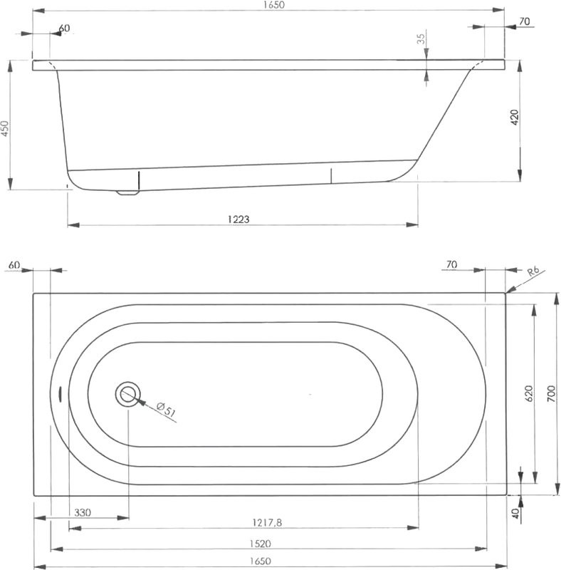 Акриловая ванна Vagnerplast Kasandra 165x70 см, пристенная, белая, с каркасом