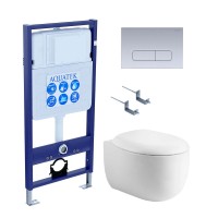 Комплект Унитаз подвесной AQUATEK Альтаир AQ1980-00 безободковый, с микролифтом + Инсталляция Standard INS-0000012 + Комплект креплений KKI-0000002 + Кнопка KDI-0000014 хром матовый