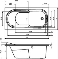 Акриловая ванна Riho Columbia 150x75 см, пристенная, белая, с каркасом, со сливом-переливом