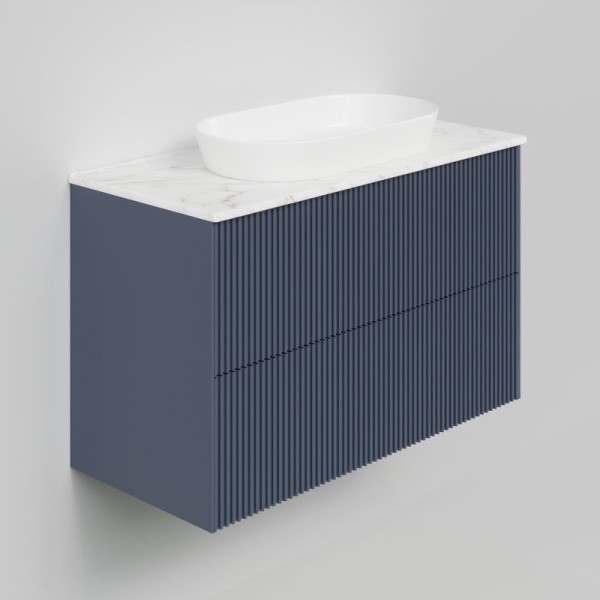 Тумба под раковину со столешницей La Fenice Terra Twin 100 подвесная, blu grigio, столешница белый мрамор