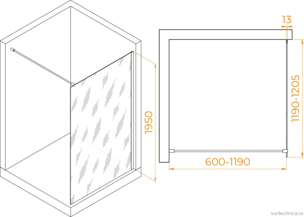 Душевая перегородка RGW Walk In WA-010B 120x195 см, профиль матовый черный, стекло матовое-сатинат
