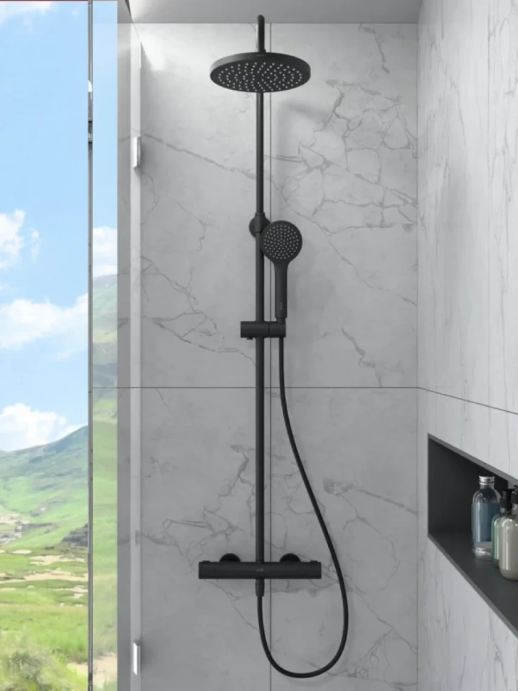 Душевая стойка VitrA Joy A4729836EXP с термостатом, матовая черная