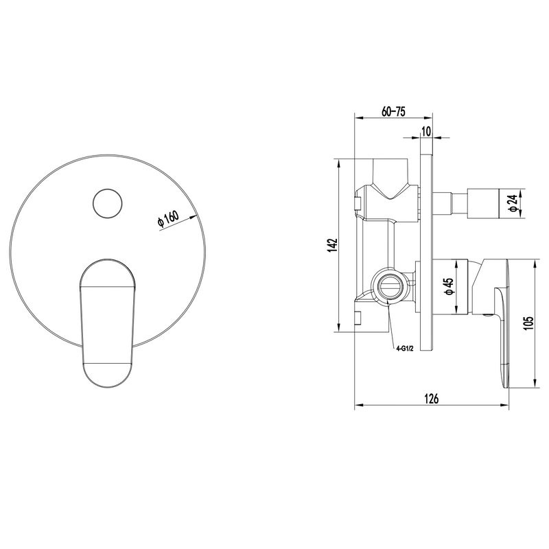 Встраиваемый смеситель для душа и ванны AQUATEK Ника AQ1846CR С ВНУТРЕННЕЙ ЧАСТЬЮ, хром