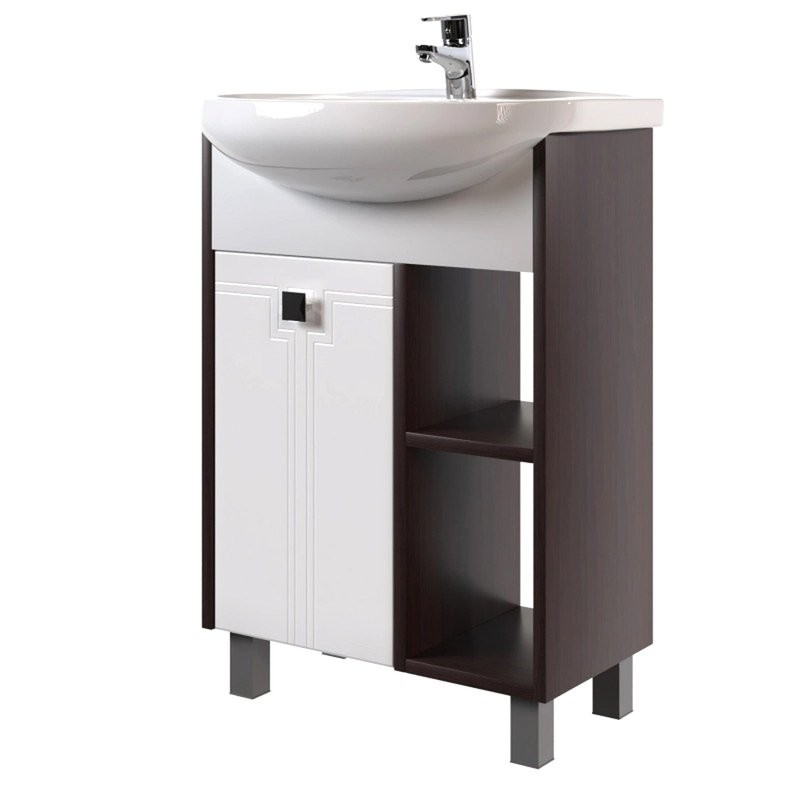 Тумба с раковиной Mixline Боско 55 глянцевая белая, венге, раковина Элеганс 55