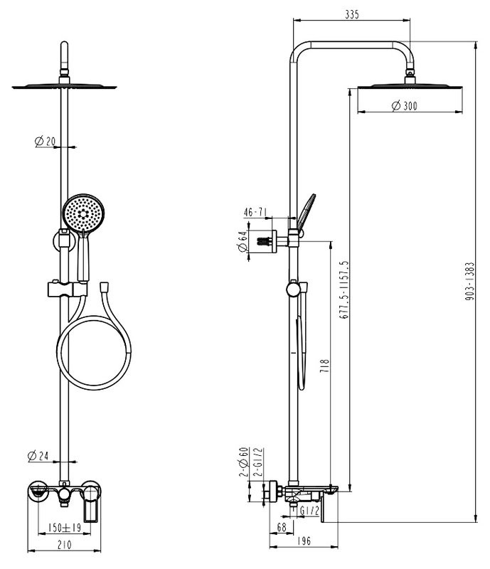 Душевая стойка Caprigo Kub 54-310-ner черная