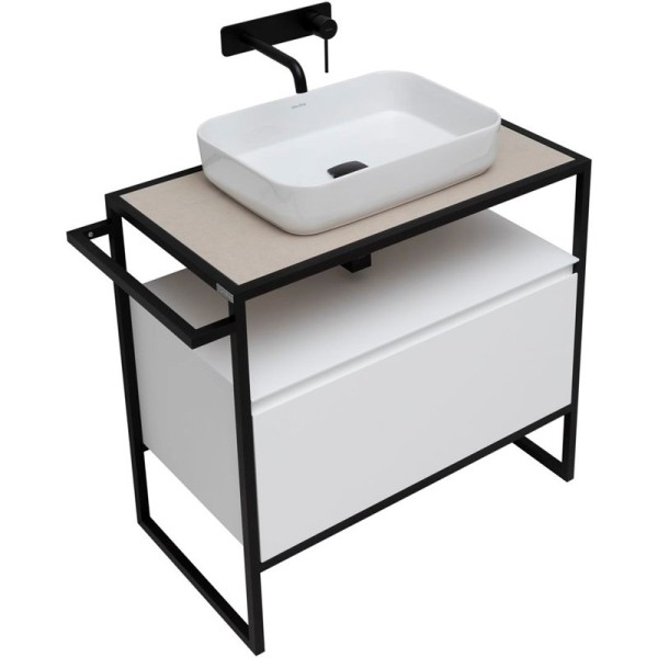 Тумба с раковиной Allen Brau Priority 80 напольная, белый матовый, столешница бежевый структ