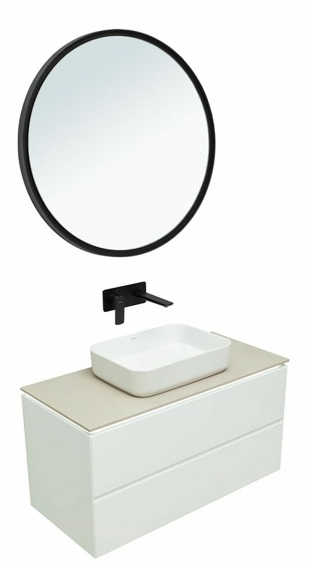 Мебель для ванной комнаты Allen Brau Infinity 100 подвесная, белый матовый, столешница бежевая