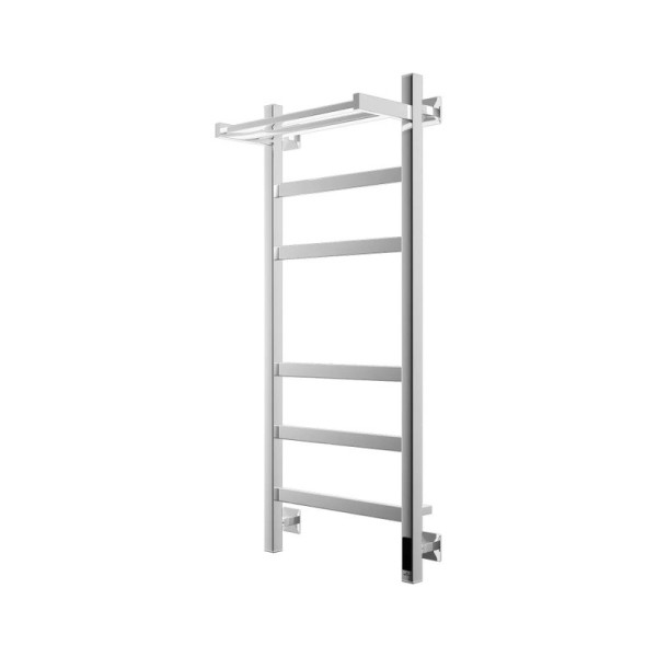 Полотенцесушитель электрический Grota Tela 430х1000 NP EL 100x45 см, подключение справа, слева, скрытое подключение справа, глянцевый хром, лесенка, с полкой