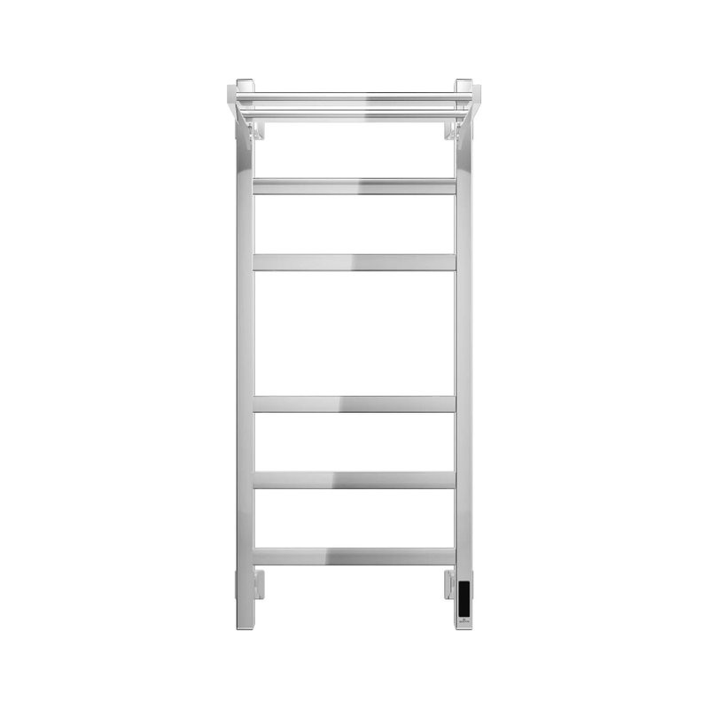 Полотенцесушитель электрический Grota Tela 430х1000 NP EL 100x45 см, подключение справа, слева, скрытое подключение справа, глянцевый хром, лесенка, с полкой