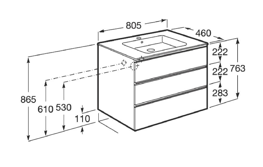 Мебель для ванной комнаты Roca The Gap 80 3 ящика, городской дуб