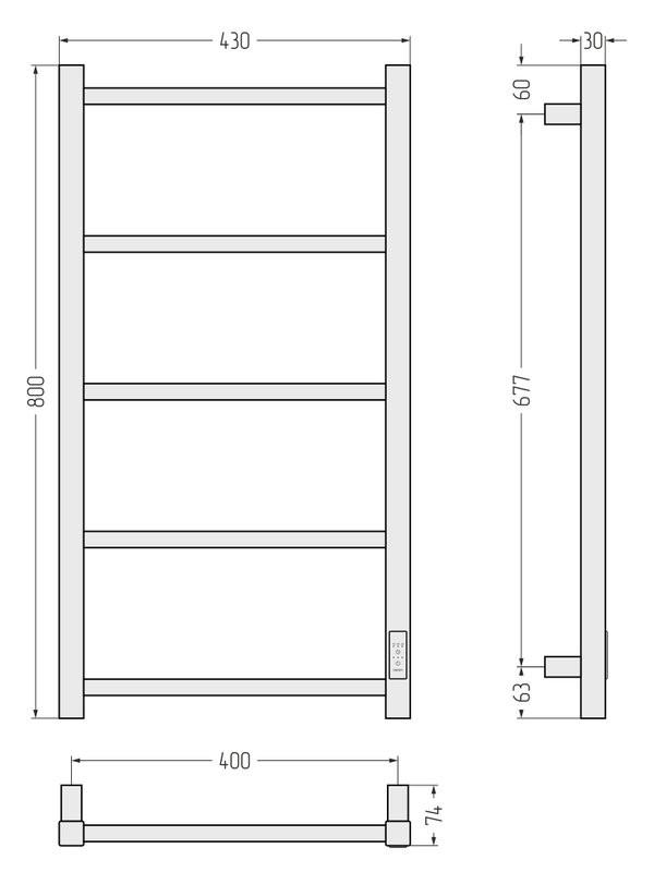 Полотенцесушитель электрический Стилье Формат 26 31526-8040 80x45 см, подключение справа, скрытое подключение справа, матовый черный, лесенка