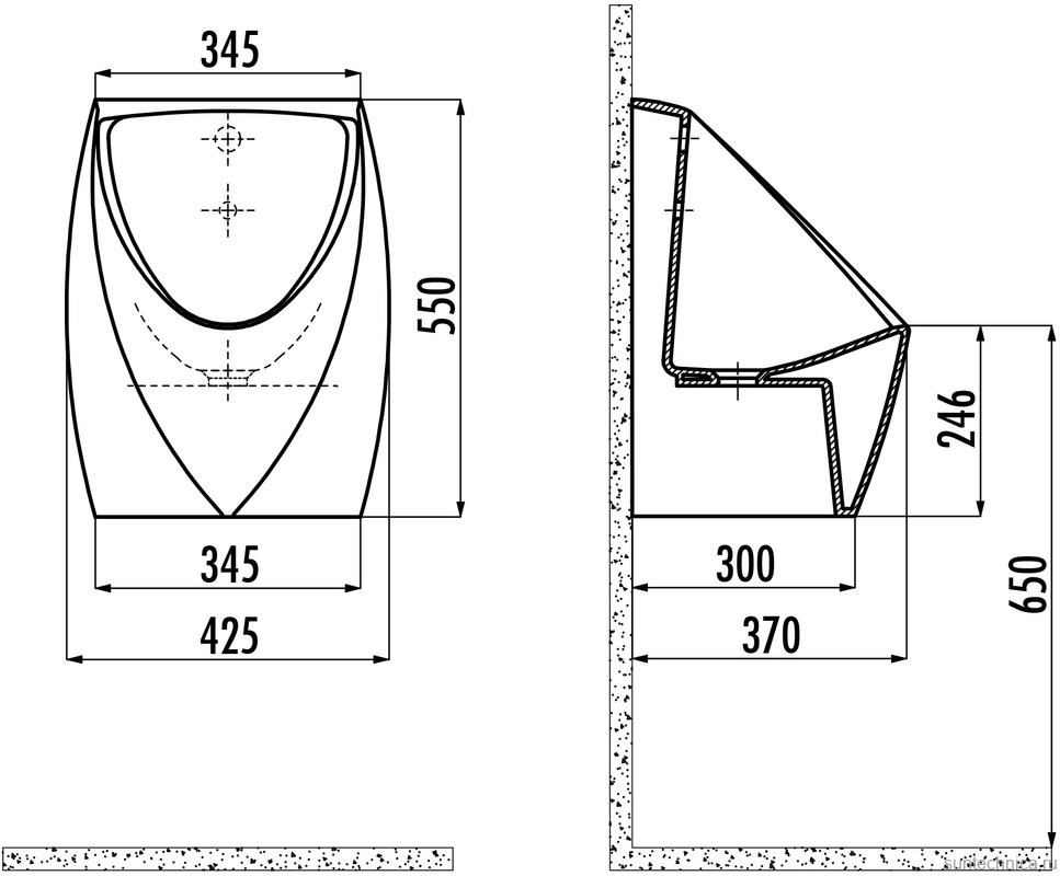 Писсуар подвесной Creavit TP645-00CB00E-0000 сенсорный, глянцевый белый, безободковый, со смывным механизмом