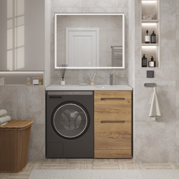 Мебель для ванной комнаты SanStar Толедо 110 R напольная, под стиральную машину, gold craft, дуб вотан, раковина Даллас 110