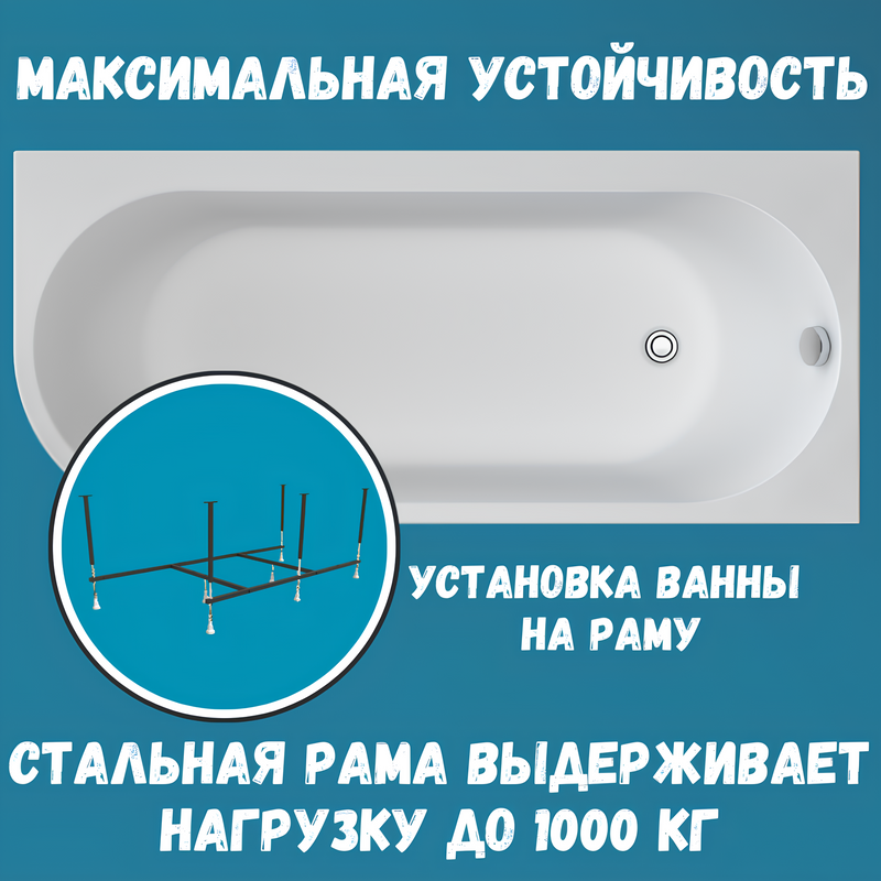 Акриловая ванна 1MarKa Alisa MG R Стандарт 2 170x75 см, угловая, правая, встраиваемая, белая, асимметричная, с каркасом, со сливом-переливом