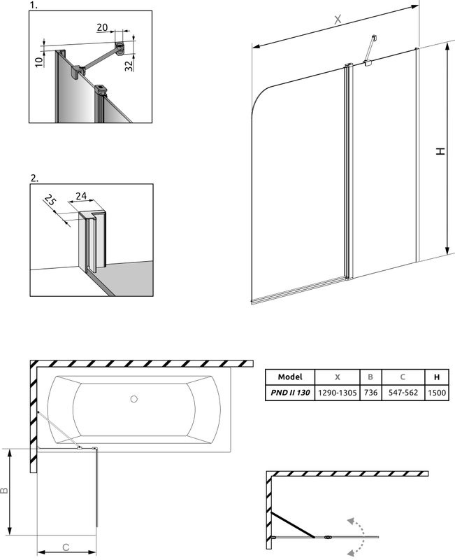 Шторка на ванну Radaway EOS PND II 130 R
