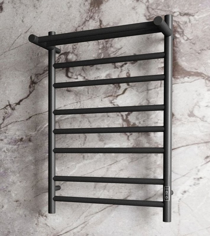 Полотенцесушитель электрический Bauedge Stil Shelf R 50х80, с полкой, матовый черный RAL9005