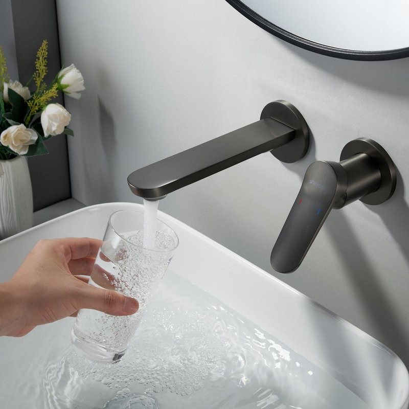 Смеситель для раковины/умывальника встраиваемый Shevanik S4341T, оружейная сталь