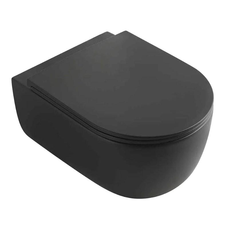 Унитаз подвесной Veconi Rino VRI-49TB безободковый, с микролифтом, матовый черный