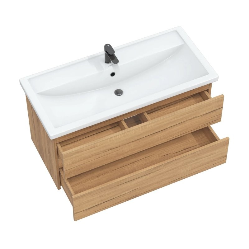 Тумба с раковиной SanStar Lavanti 100 подвесная, дуб вотан, раковина Фостер