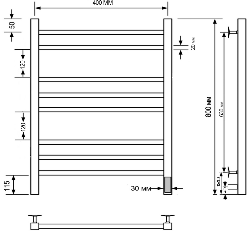 Полотенцесушитель электрический Comfysan Verona-K EC-8 80x45 см, подключение справа, слева, матовое золото, лесенка, из стали