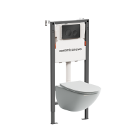 Комплект Ceramicanova Унитаз подвесной Mono CN1905 безободковый, с микролифтом + Инсталляция Balance CN121001MB с кнопкой Circle матовой черной