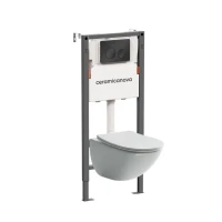 Комплект Ceramicanova Унитаз подвесной Mono CN1905 безободковый, с микролифтом + Инсталляция Balance CN121001MB с кнопкой Circle матовой черной