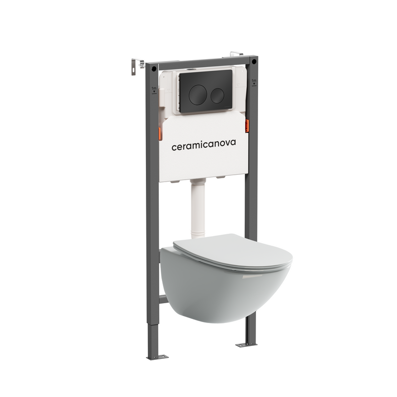 Комплект Ceramicanova Унитаз подвесной Mono CN1905 безободковый, с микролифтом + Инсталляция Balance CN121001MB с кнопкой Circle матовой черной