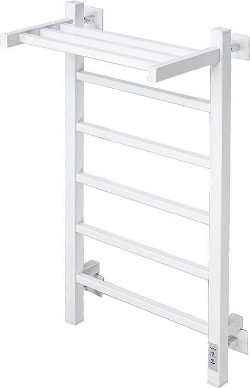 Полотенцесушитель электрический Comfysan Marte-K EC-6 80x45 см, подключение справа, слева, матовый белый, лесенка, из стали, с полкой