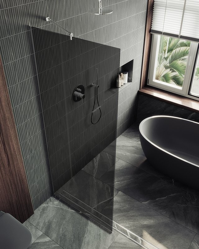 Душевая перегородка Maybahglass MGD-686-5у 119 см, профиль хром матовый, стекло графит