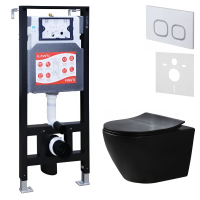 Комплект Унитаз подвесной Esbano Amapola ESUPAMAPBM матовый черный + Инсталляция Fram + Кнопка ESINLPS10GW