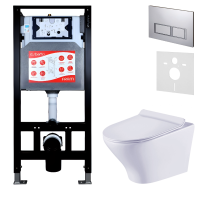 Комплект Унитаз подвесной Esbano Aster ESUPASTEW белый глянец + Инсталляция Fram + Кнопка ESINPRK12MC