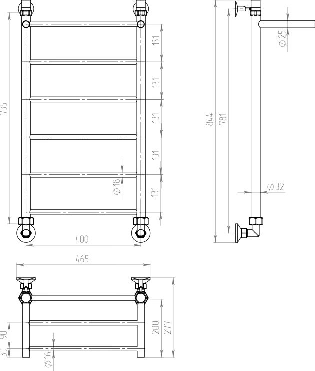 Полотенцесушитель водяной Двин FJ 80х40 К1 1"-1/2" с полкой, полированный хром