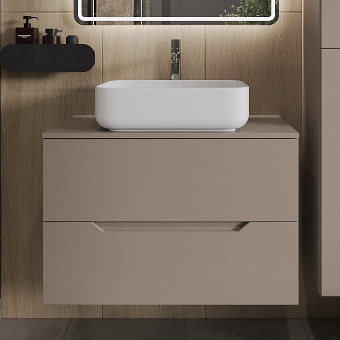 Тумба с раковиной Orange Line 80 подвесная, 2 ящика, матовый латте с раковиной B05-500W