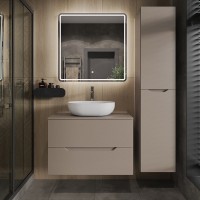 Тумба с раковиной Orange Line 80 подвесная, 2 ящика, матовый латте с раковиной B05-500W