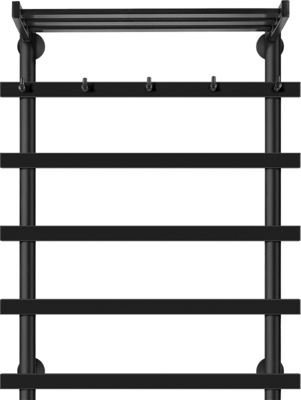 Полотенцесушитель электрический Secado Понтида 1 КСП, R 80x60 см, подключение справа, матовый черный, лесенка, с полкой