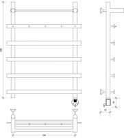 Полотенцесушитель электрический Secado Понтида 1 КСП, R 80x60 см, подключение справа, матовый черный, лесенка, с полкой