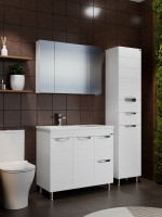 Мебель для ванной комнаты СаНта Родос 90 напольная, с ящиками и дверками, глянцевая белая