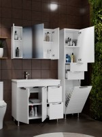 Мебель для ванной комнаты СаНта Родос 90 напольная, с ящиками и дверками, глянцевая белая